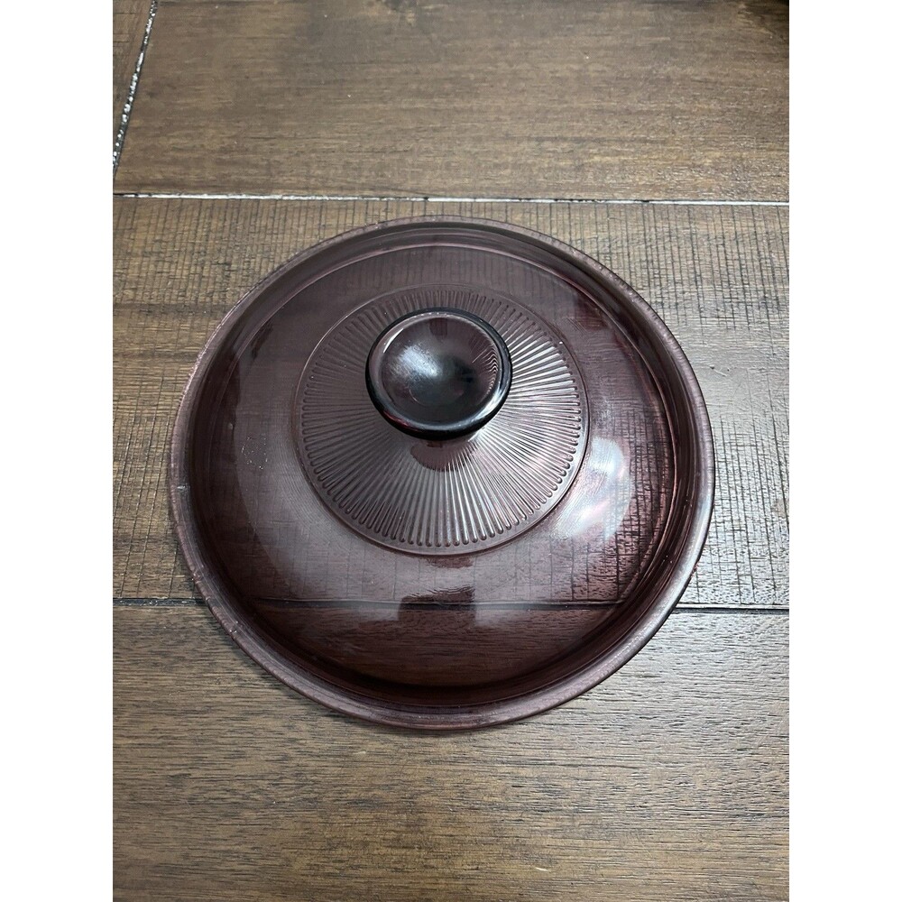 Pyrex Vision Ware Cranberry Purple Glass Lid Only V-2-C 8 Inch ID Ribbed Knob